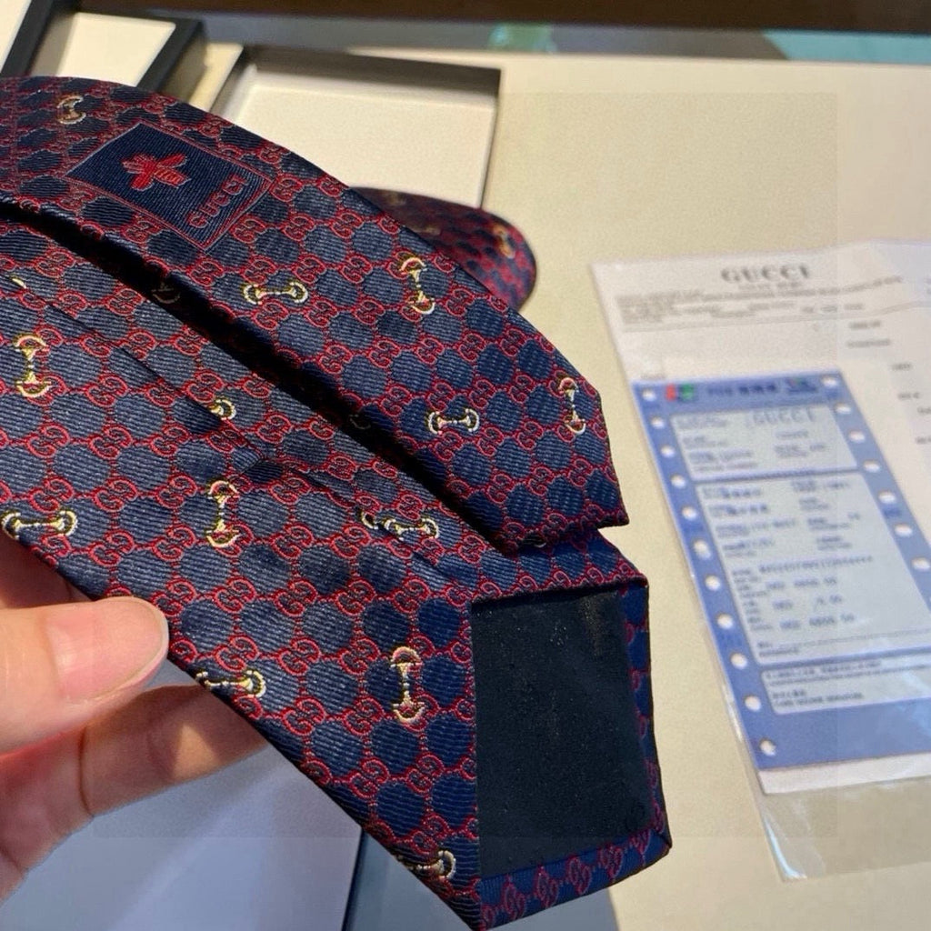 Gucci Style Men's Geometric Monogram Silk Tie