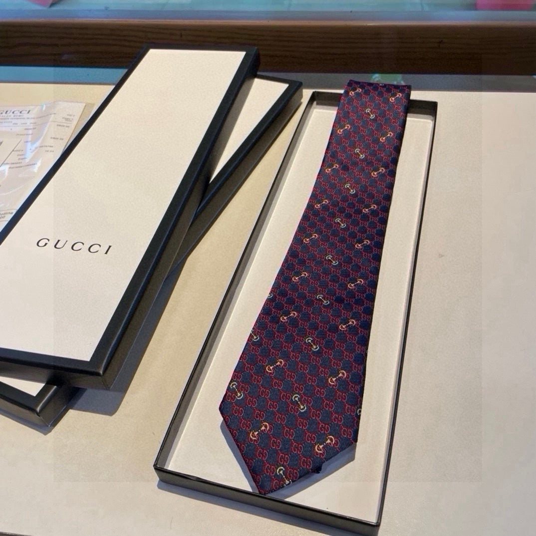Gucci Style Men's Geometric Monogram Silk Tie