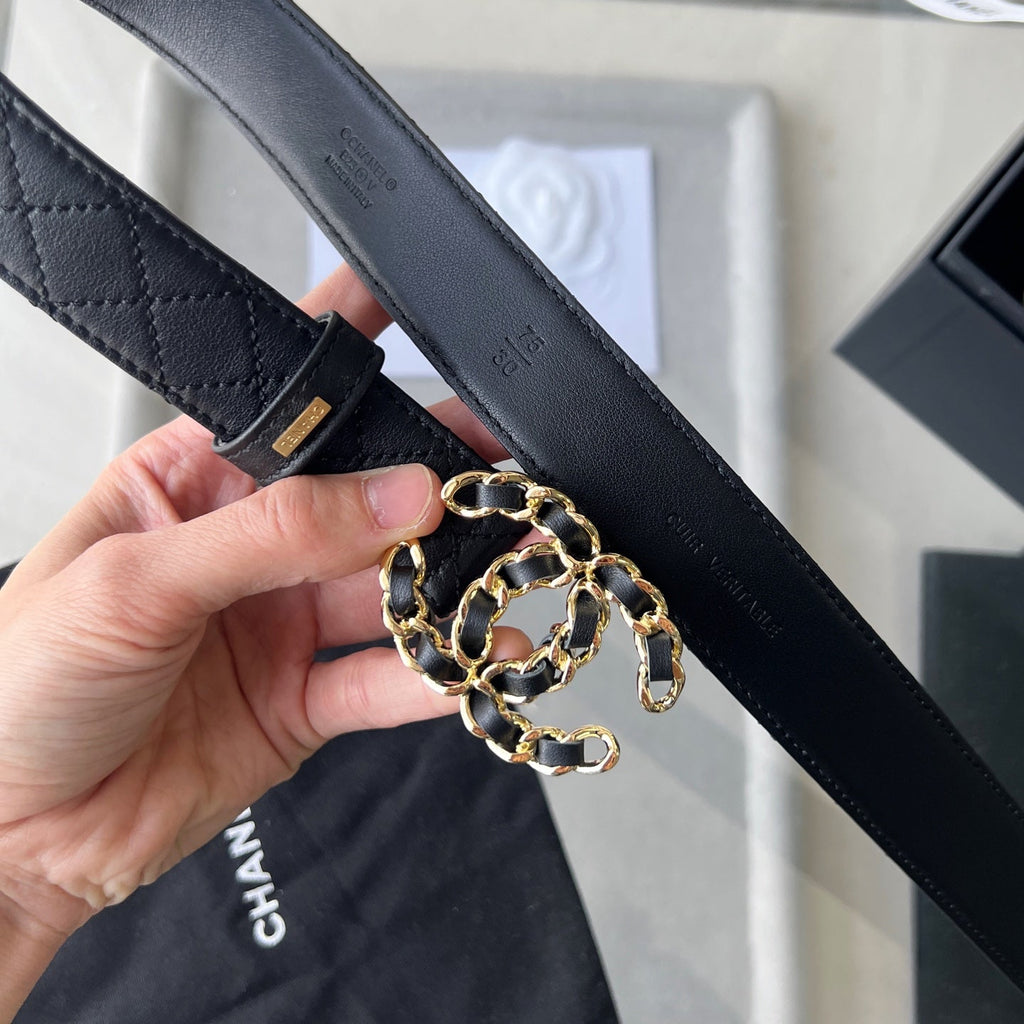 CHANEL 25S BELT 30 MM IN BLACK CALFSKIN 616607