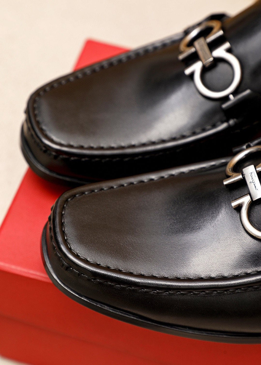 Ferragamo Black Metal-Hardware Loafers - Rubber Outsole