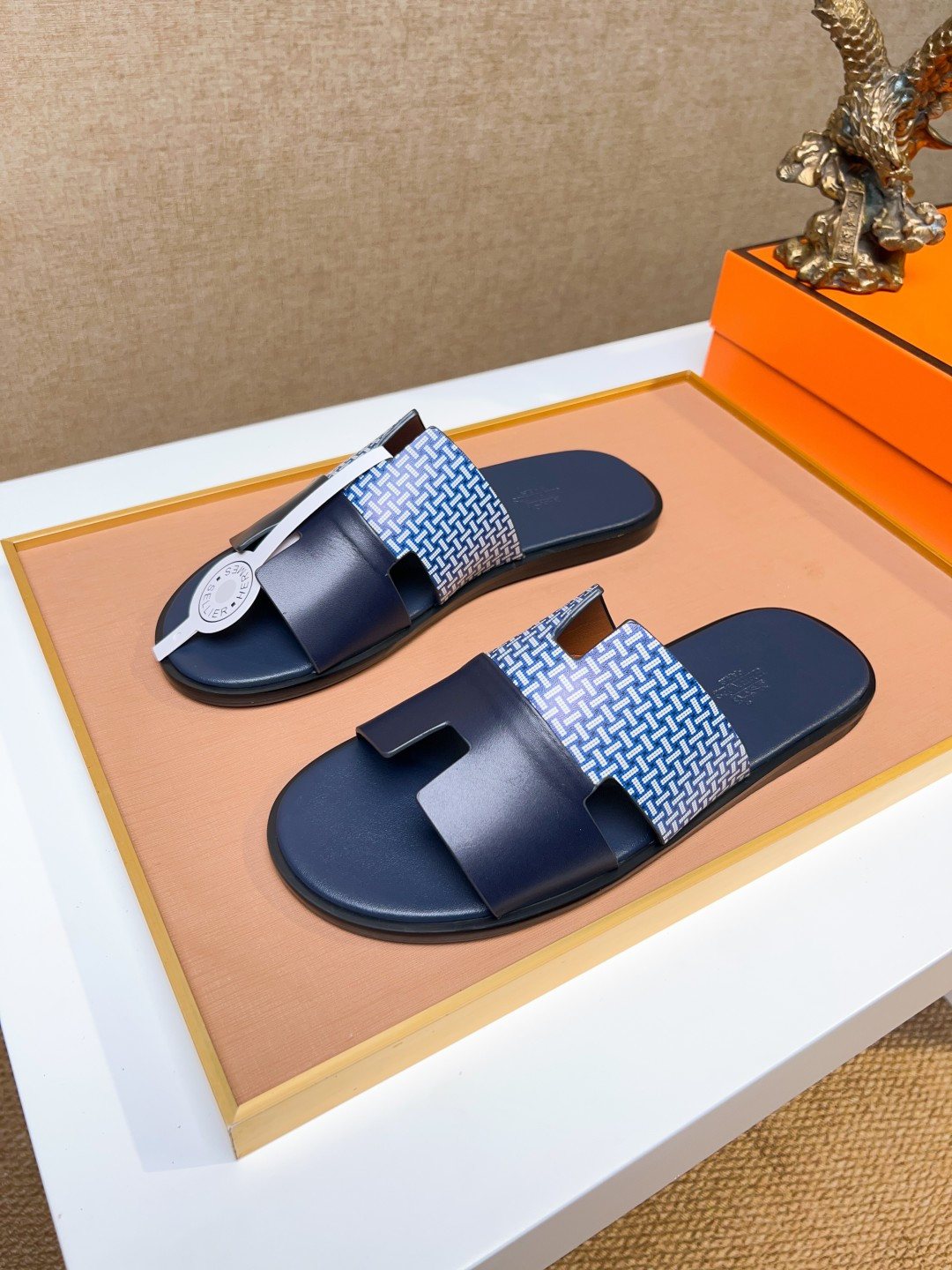 Hermès Blue Patterned H Slide Sandals
